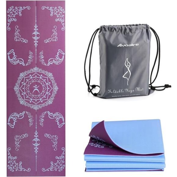 Foldable Travel Yoga Mat Print | 5mm &6mm Thick Large Pilates Mat | Non-Slip - Picture 1 of 7